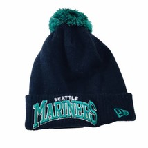 Seattle Mariners NEW ERA Men Women Beanie Navy Blue Spell-Out Knit Hat Pom Pom - £20.99 GBP