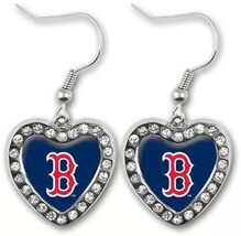 Generic Womens Boston Baseball Silver Crystal Heart Earrings | Dangle Drop - $9.85