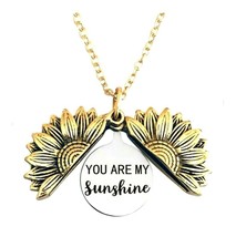 Gold Stainless Steel Sunflower Pendant You Are My Sunshine Locket Necklace - £14.63 GBP