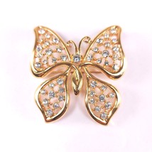✅ Vintage Monet Jewelry Brooch Pin Butterfly Rhinestone Gold Plate Tone - £9.71 GBP
