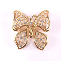 ✅ Vintage Monet Jewelry Brooch Pin Butterfly Rhinestone Gold Plate Tone - £9.54 GBP