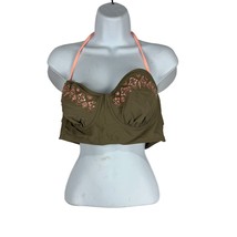Candies Swim XL Olive Bikini Top With Peach Embroidery &amp; Halter Straps - $18.53