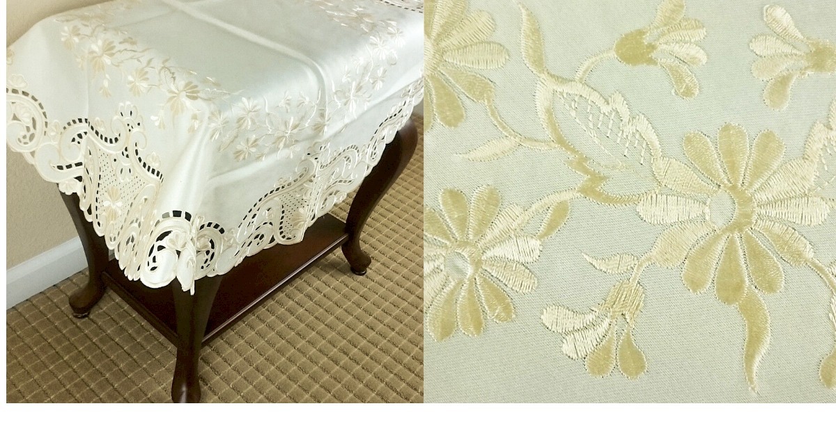 Beige Embroidered Floral Embroidery Fabric Cutwork 33&quot; Tablecloth Round ... - $30.99