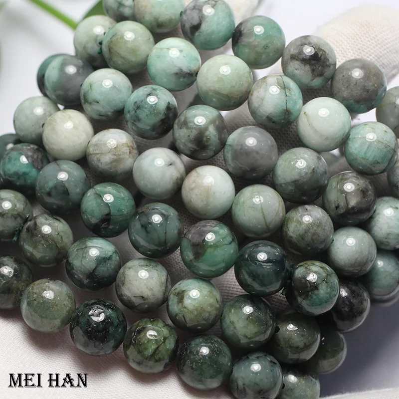 wholesale natural African Emerald gem stone smooth round loose beads for jewelry - £47.34 GBP