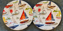 Pier One Sailboat Motif Luncheon or Salad Plates 8-3/8&quot; Heavy Melamine - £19.12 GBP