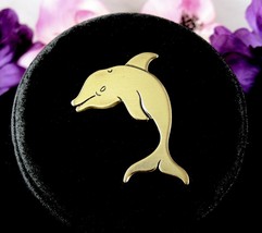 Dolphin Porpoise Vintage Brass Brooch Goldtone Metal Line Handcrafted 1 7/8&quot; - £14.02 GBP