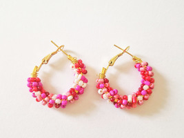 Handmade Rice Beads Earrings Pink - £10.67 GBP