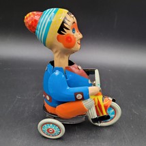 Vintage Kovap Tinplate Toy 5&quot; Boy On A Tricycle Peddaling Windup Tin Toy No Key - £15.81 GBP