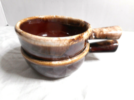 Two Vintage McCoy USA Pottery 7050 Brown Drip Soup Bowls with Handle MCM - £11.79 GBP