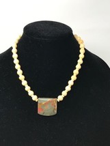 17&quot; Agate and Bone Beads Eclectic Necklace White Handmade Copper - $49.45