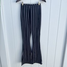 New Boohoo Afla Mono Striped High Waist Pants Black White Crepe Flare Si... - $12.86