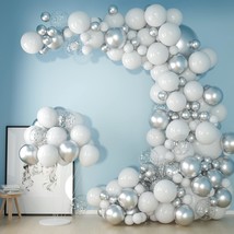 White And Silver Balloons Garland Arch Kit 5 10 Inch 12 White Silver Metallic Co - £22.02 GBP