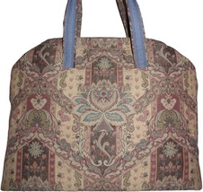 Mauve Carpet Bag, Country Blue Carpet Bag, Mauve Tapestry Extra Large Tote Bag - £191.04 GBP