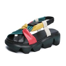 Retro Summer Women Sandals Shoes Genuine Leather New Mixed Colors Elastic Band W - £76.80 GBP