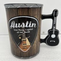 Black Souvenir 16oz Austin Texas Mug With Guitar Handle Live Music Capital - $9.49