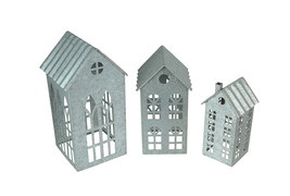 Scratch &amp; Dent Set of 3 Country Farmhouse Galvanized Metal House Candle Holders - £21.00 GBP