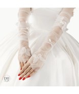 Tulle Bridal Gloves with Butterflies, Sheer Tulle Chic Fingerless Weddin... - $949.39 MXN