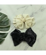 Vintage Hair Bow Barrette Lot of 2 Cream Silver Black Metallic Ruffle 90... - $17.81