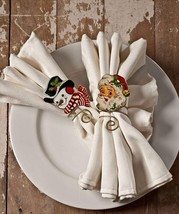 Bethany Lowe Christmas Set of 2 &quot;Retro Santa Snowman Napkin Ring&quot; TF8606 - £11.21 GBP