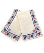 Vintage Handmade Cross Stitch Linen Fingertip Towels /Napkins Blue Pink ... - £11.84 GBP