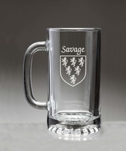 Savage Irish Coat of Arms Glass Beer Mug (Sand Etched) - $27.72