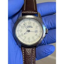 Timex Expedition Mens Watch Cream Dial Brown Leather Strap Indiglo 100M ... - $32.67
