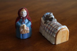 CHIPPED Little Red Riding Hood Big Bad Wolf Salt Pepper Shakers Clay Art... - $11.00