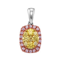 14k White Gold Womens Round Yellow Pink Diamond Oval Frame Cluster Pendant 3/4 - $1,199.00