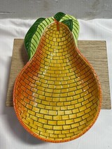 Clay Art Orange Yellow Brick Pattern Pear Dish Spoon Rest Ceramic Pear Trinket - £11.60 GBP
