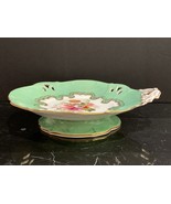 Antique English Porcelain Pierced Apple Green Single Handle Footed Platter - £157.28 GBP