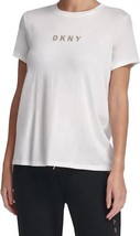 DKNY Womens Activewear Sport Metallic Logo T-Shirt Size Medium Color White - £24.07 GBP