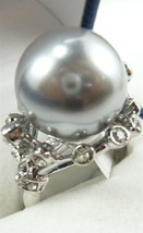 Wonderful 14mm gray shell pearl bead 18 KGP ring (#6-9 exit) free shipping - £8.80 GBP