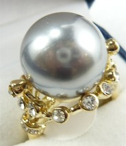 Wonderful nice 14mm gray shell pearl bead 18 KGP ring (#6-9 exit) free shipping - £8.80 GBP