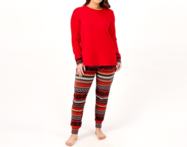 Cuddl Duds Fleecewear with Stretch Jogger Pajama Set- Red / Fairisle, Large - £23.73 GBP
