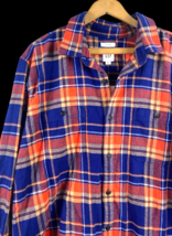 Gap Untucked Flannel Shirt Size XL Mens Blue Orange Plaid Check Long Sle... - $74.58