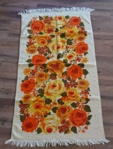 Vintage Fashion Manor JC Penney 24&quot;x 39&quot; Fringe Yellow Large Flowers Bat... - $22.25