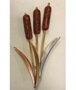 CATTAIL Brooch Pin 3 Inches Tall Coldwater Creek Gold Tone Setting - $20.54 CAD