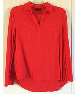 Merona Mixed Media Top Red V-Neck Blouse Convertible Sleeve Woven Knit T... - £6.80 GBP