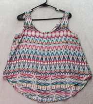 Pink Rose Tank Top Womens Large Multi Tribal Print Round Neck High Low Back Zip - £14.50 GBP