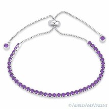 2.8mm Simulated Amethyst Cubic Zirconia 925 Sterling Silver Bolo Tennis Bracelet - £33.77 GBP