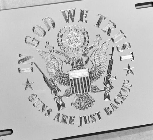 Engraved 'In God We Trust' 2nd Amendment License Plate – Diamond Etched Aluminum – Front Mount
