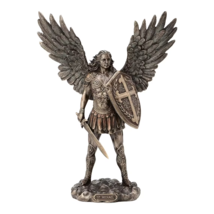 Saint Michael Archangel with Battle Shield and Sword Angel Bronze Finish 19 cm - $80.84