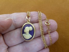 CA30-77 RARE African American LADY purple + ivory CAMEO brass Pendant necklace - £19.79 GBP