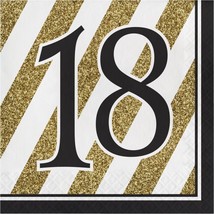 Black and Gold 18th Birthday Lunch Napkins Paper 16 Pack 18th Birthday Tableware - £8.83 GBP