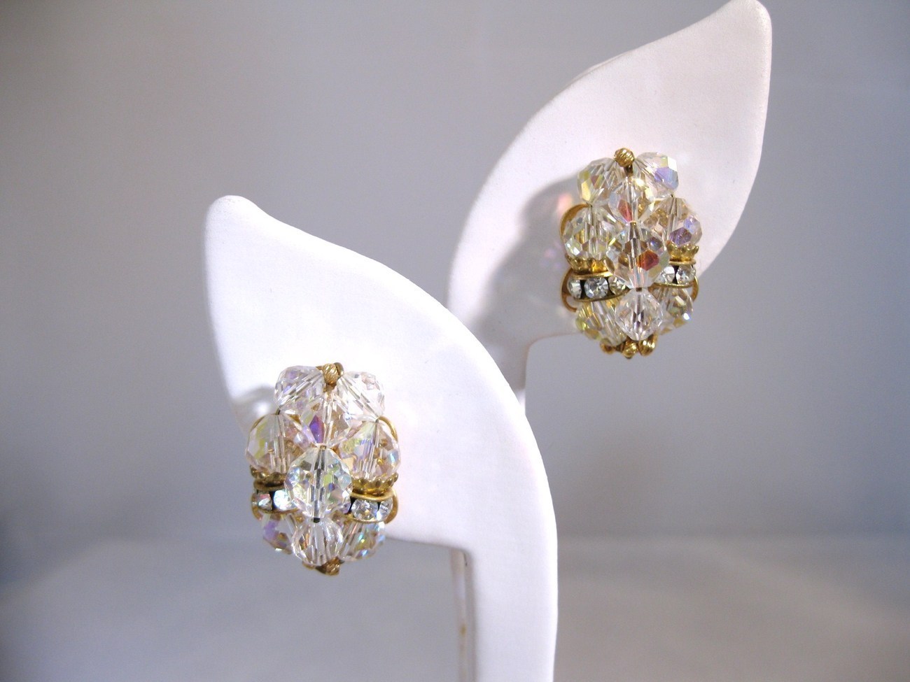 Primary image for Aurora borealis clip on earrings with crystal rondeles