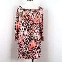 Style &amp; Co Womens XL Orange Peach Abstract Long Sleeve Stretch Tunic Shi... - £9.59 GBP
