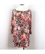 Style &amp; Co Womens XL Orange Peach Abstract Long Sleeve Stretch Tunic Shi... - £9.61 GBP