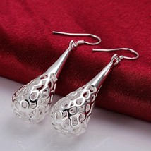 wholesale 925 Silver Earrings for women Hollow Teardrop Long Earrings Wedding Je - £6.90 GBP