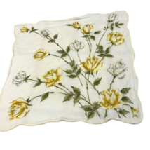 VTG Hankie Gold Yellow Green Gray Roses Off White 12 in Square Scalloped... - $11.39