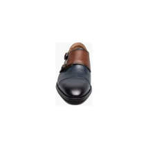 Stacy Adams Raythorne Cap Toe Double Monk Strap Shoes Navy Brown 25671-414 image 6
